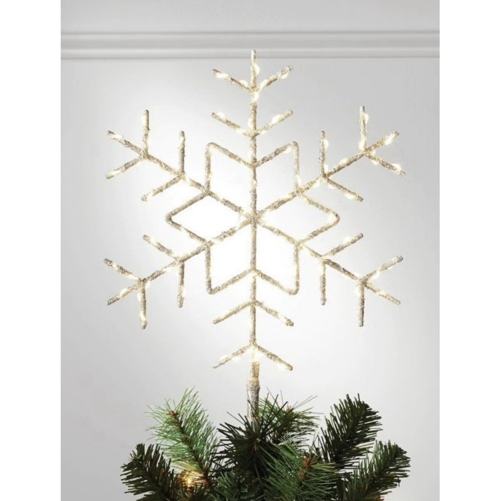 Wondershop Christmas LED Tree Topper Glitter Snowflake Gold White 100 Light NEW